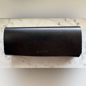 Quince Black Foldover Leather Glasses Case Hard-Shell Magnetic Closure